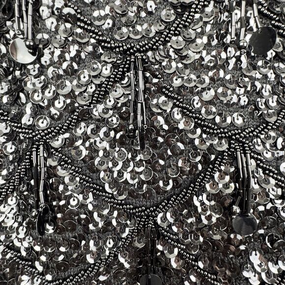 Vintage Heavy Beaded Fringe Tank Women M Black Sequin 50s 60s Old Hollywood Glam - Picture 7 of 16